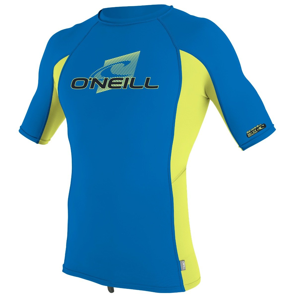 O'Neill Premium Skins Boys Short Sleeve Rash Guard - Ocean/ Electric Lime - Front