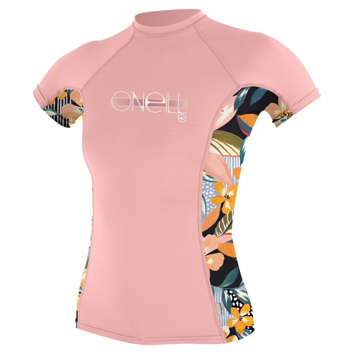 O'Neill Girls Premium Skins Short Sleeve Rash Guard in Pink Peony/Demi Floral