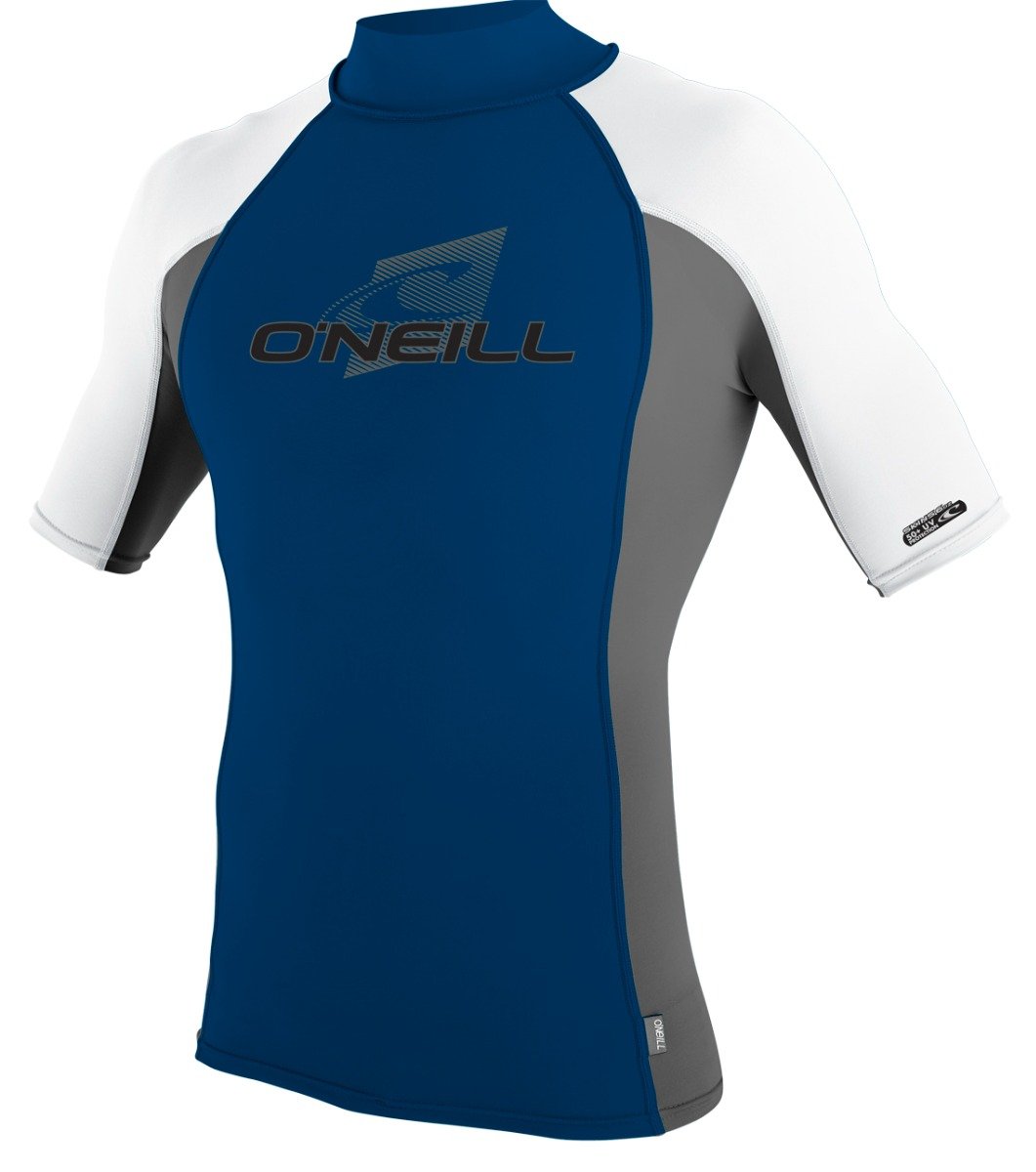 O'Neill Premium Skins Mens Short Sleeve Turtleneck Rash Guard - Deepsea / Graphite / White