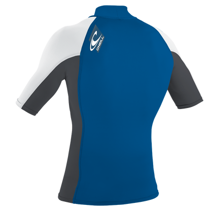 O'Neill Premium Skins Men's Short Sleeve Turtleneck Rash Guard - Deepsea / Graphite / White