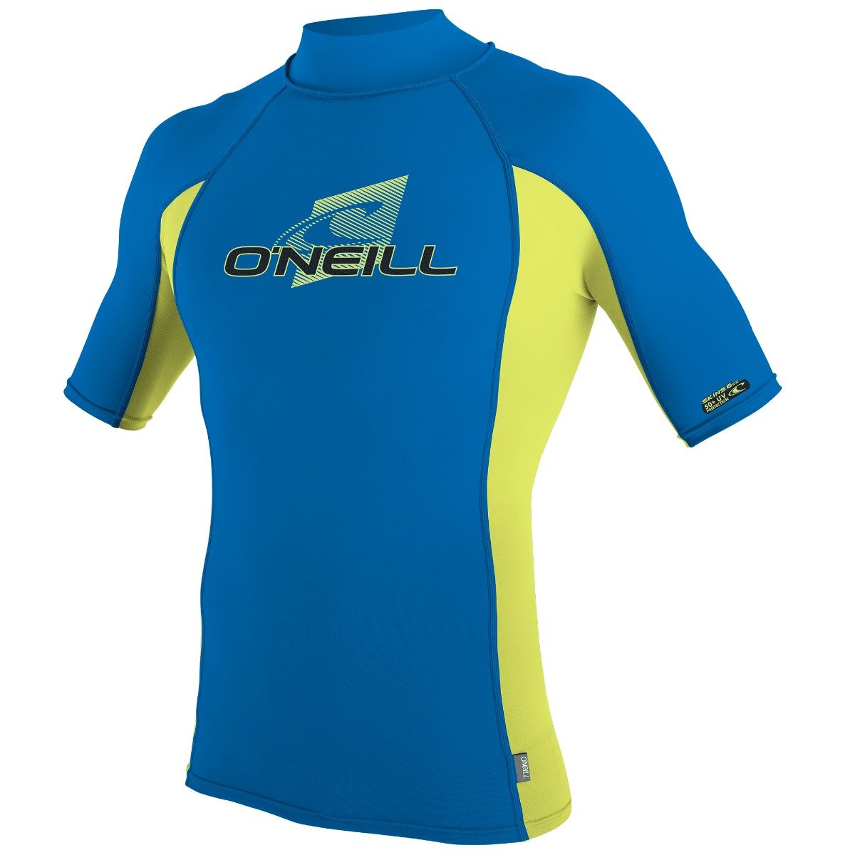 O'Neill Premium Skins Boys Short Sleeve Turtle Kneck Rash Guard - Ocean/Electric Lime - Front