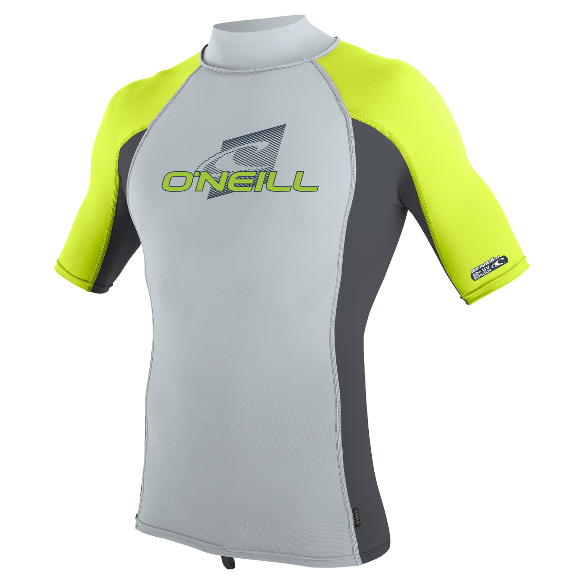 O'Neill Premium Youth Skins Short Sleeve Rash Guard - Grey/Graphite/Dayglo