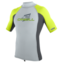 O'Neill Premium Youth Skins Short Sleeve Rash Guard - Grey/Graphite/Dayglo