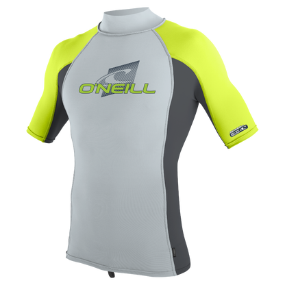 O'Neill Premium Youth Skins Short Sleeve Rash Guard - Grey/Graphite/Dayglo