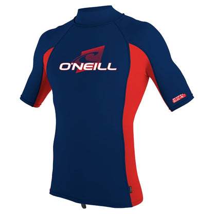 O'Neill Youth Premium Skins Short-Sleeved Rash Guard Turtleneck in Navy / Red / Navy