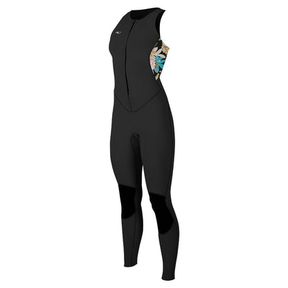 O'Neill Womens Bahia 1.5mm Front Zip Sleeveless Summer Wetsuit in Black / Mikah Floral