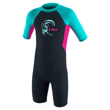 O'Neill Toddler Girls Reactor-2 2mm Back Zip Shorty Wetsuit in Slate / Berry / Light Aqua