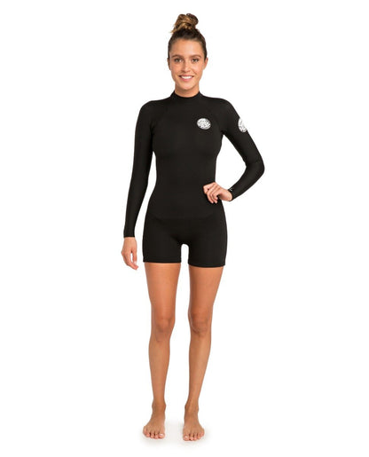 Rip Curl Womens GBomb 2/2mm Long Sleeve Shorty Wetsuit 2021 - Black - Front