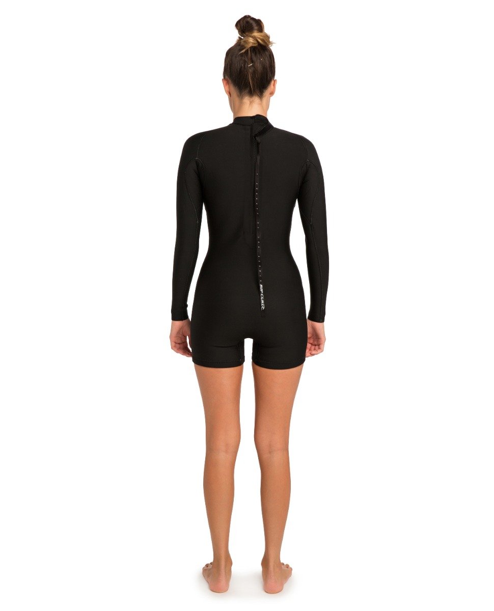 Rip Curl Womens GBomb 2/2mm Long Sleeve Shorty Wetsuit 2021 - Black - Back