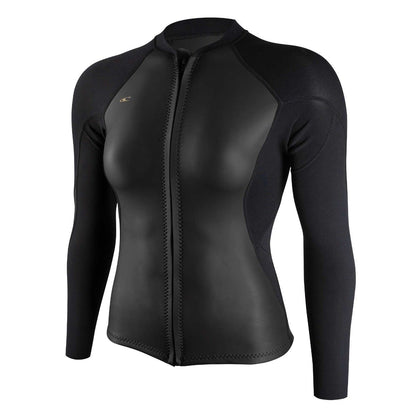 O'Neill Womens Bahia 1/0.5mm Full-Zip Wetsuit Jacket in Glideblack / Black