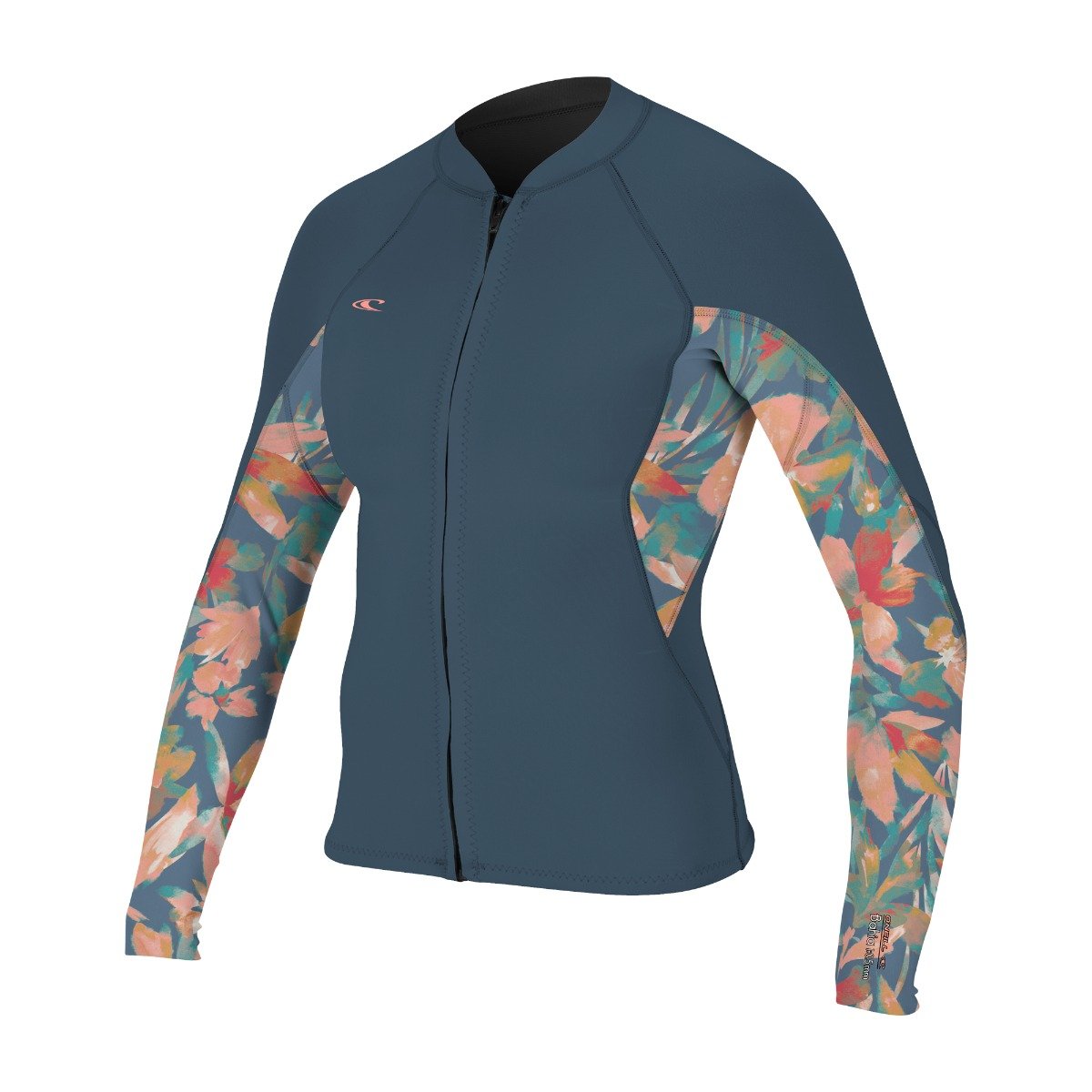 O'Neill Womens Bahia 1/0.5mm Full-Zip Wetsuit Jacket in Copenblu / Painted Tropics