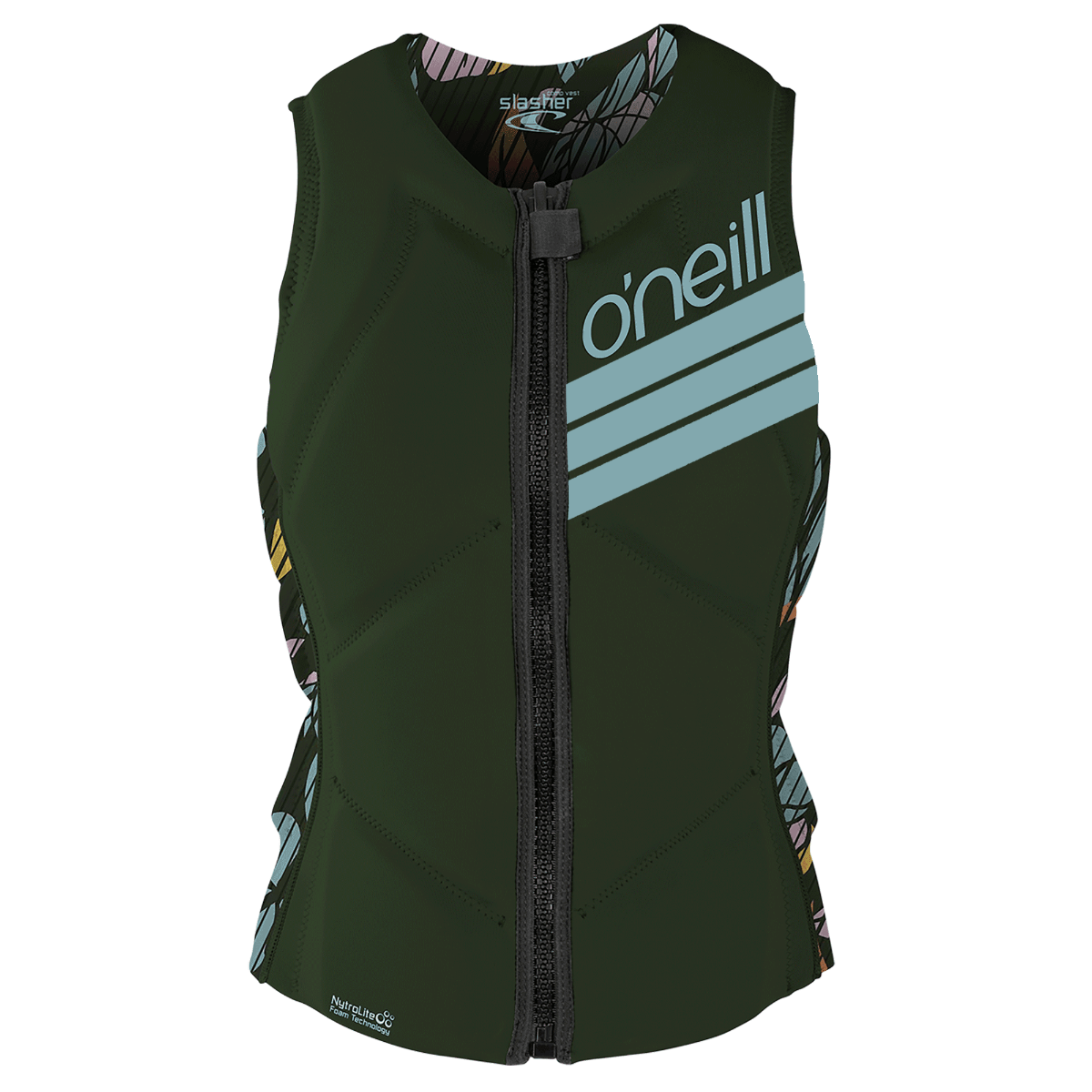 O'Neill Slasher Comp Womens Impact Vest - Dark Olive/ Baylen - Front