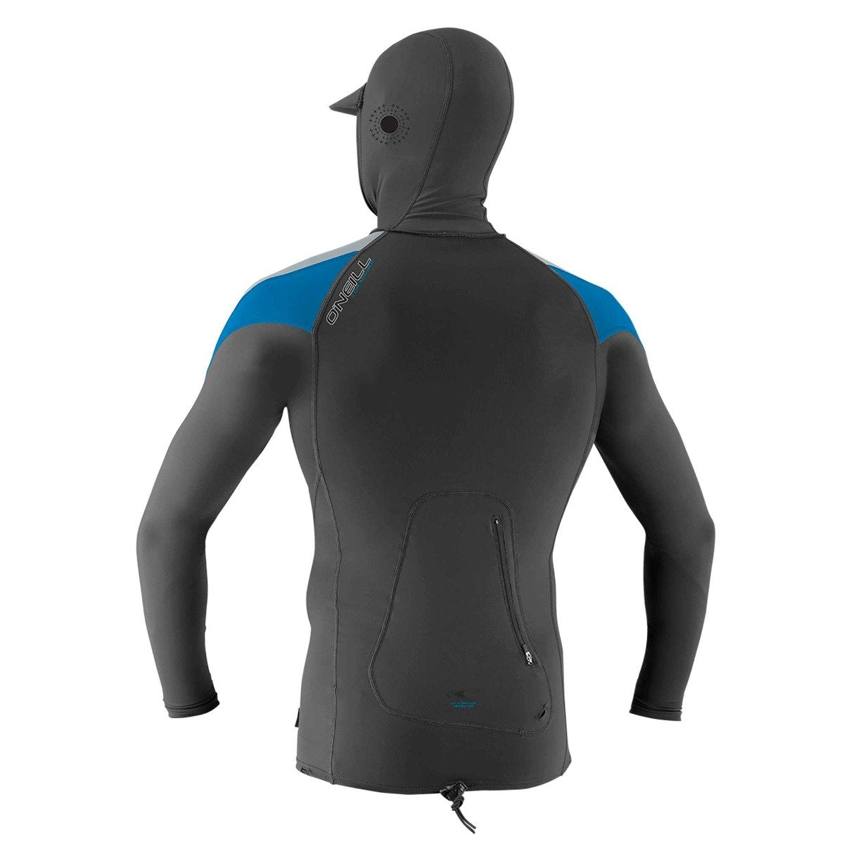 O'Neill Premium Skins O'Zone Mens Hooded Long Sleeve Rash Guard - Graphite/ Cool Grey/ Ocean - Back
