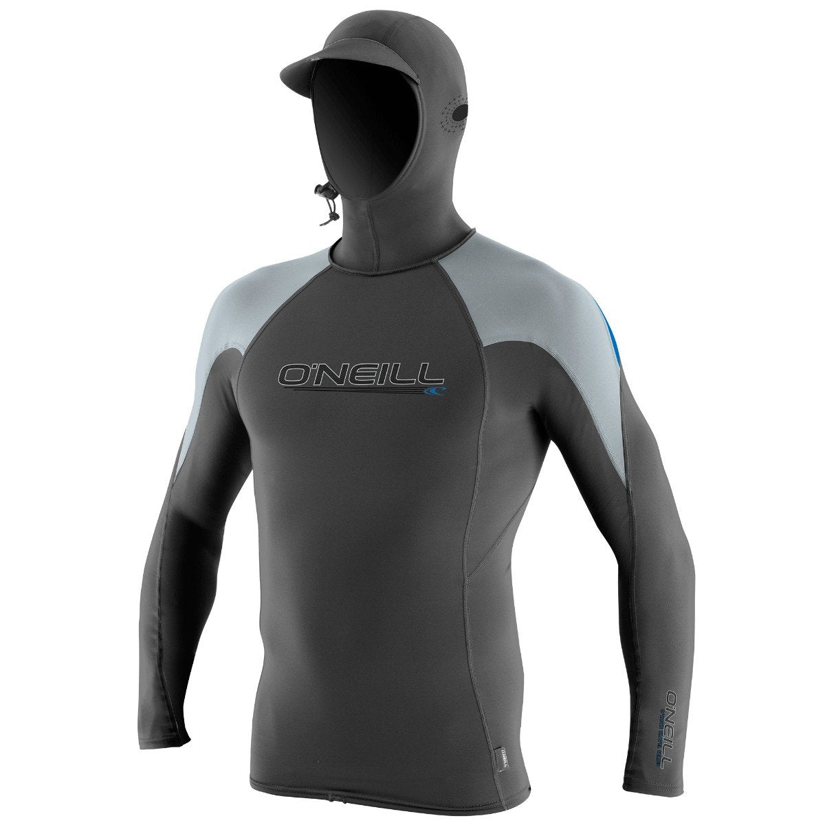 O'Neill Premium Skins O'Zone Mens Hooded Long Sleeve Rash Guard - Graphite/ Cool Grey/ Ocean - Front