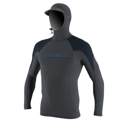 O'Neill Premium Skins O'Zone Mens Long Sleeve Rash Guard With Hood - Graphite/Slate/White