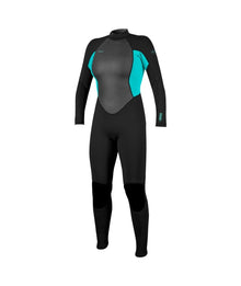 O'Neill Womens Reactor-2 3/2mm Back Zip Summer Wetsuit in Black / Light Aqua