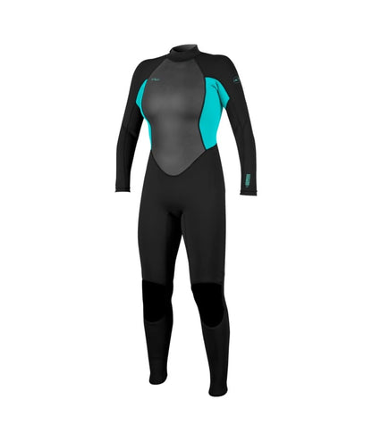 O'Neill Womens Reactor-2 3/2mm Back Zip Summer Wetsuit in Black / Light Aqua