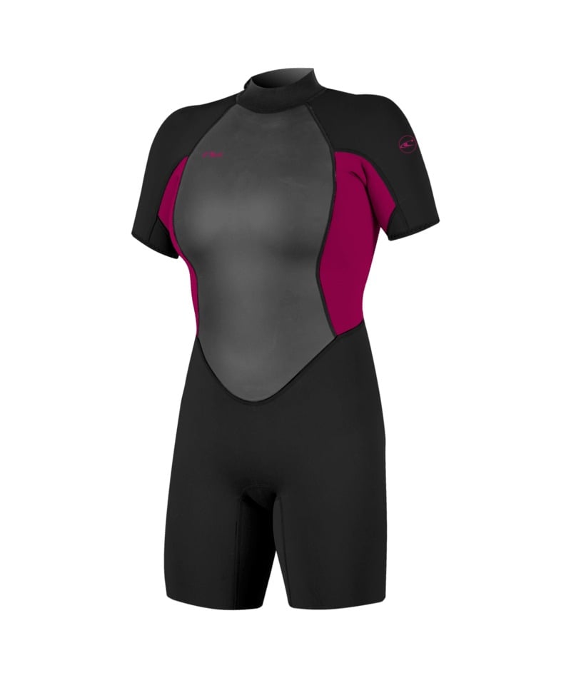 O'Neill Womens Reactor-2 3/2mm Back Zip Shorty in Black / Punk Pink