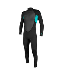 O'Neill Youth Reactor-2 3/2mm Back Zip Summer Wetsuit in Black / Light Aqua