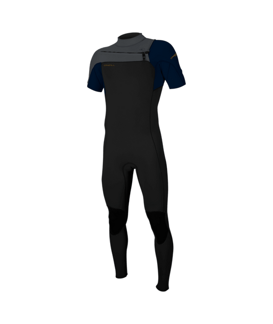 O'Neill Hammer 2mm Mens Chest Zip Short Sleeve Shorty Wetsuit - Black/Abyss/Graphite