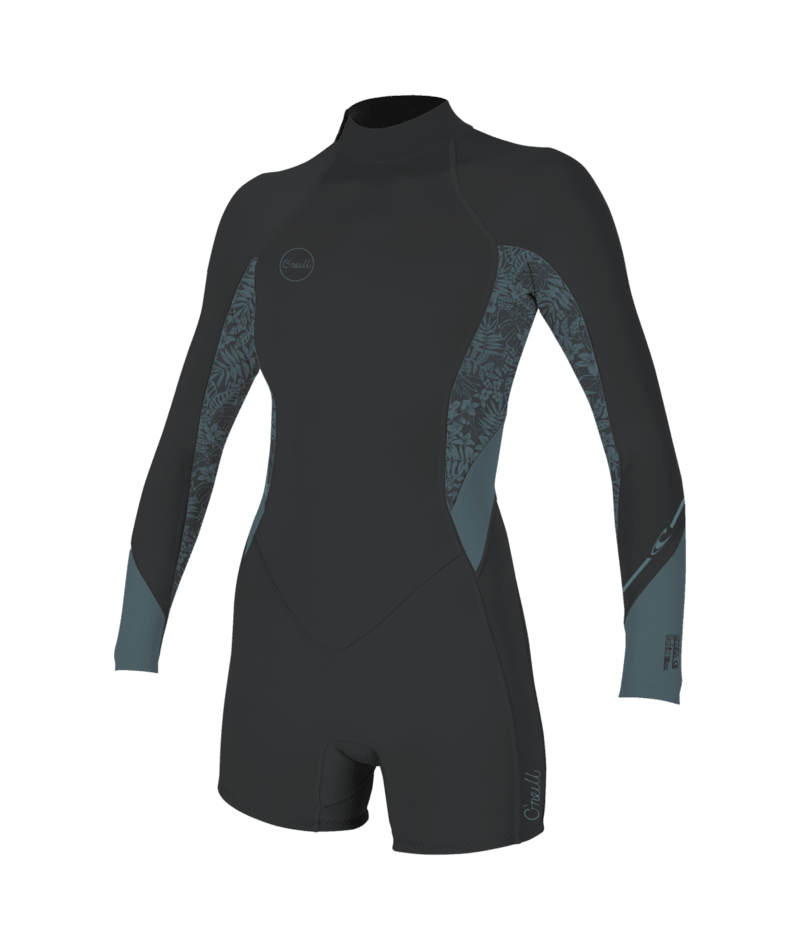 O'Neill Bahia 2/1mm Womens Back Zip Long Sleeve Shorty Wetsuit - Tempered Steel/Shaded Island Sky/Shade
