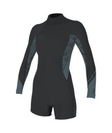 O'Neill Bahia 2/1mm Womens Back Zip Long Sleeve Shorty Wetsuit - Tempered Steel/Shaded Island Sky/Shade