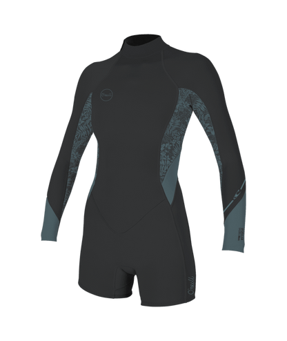 O'Neill Bahia 2/1mm Womens Back Zip Long Sleeve Shorty Wetsuit - Tempered Steel/Shaded Island Sky/Shade