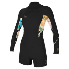 O'Neill Bahia 2/1mm Womens Back Zip Long Arm Shorty - Black / Mikah Floral