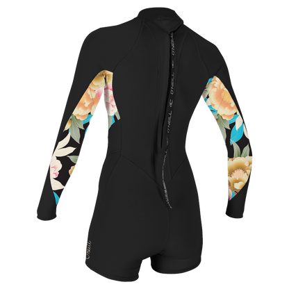 O'Neill Bahia 2/1mm Women's Back Zip Long Arm Shorty 2025 - Black / Mikah Floral