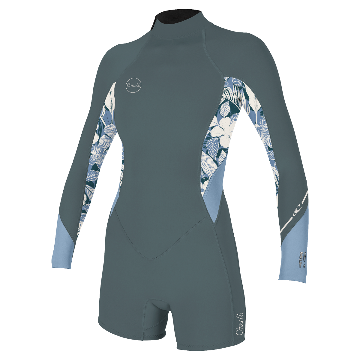 O'Neill Bahia 2/1mm Womens Back Zip Long Arm Shorty - Shade / Palmento Tropic / Faded Denim