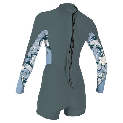 O'Neill Bahia 2/1mm Women's Back Zip Long Arm Shorty 2025 - Shade / Palmento Tropic / Faded Denim