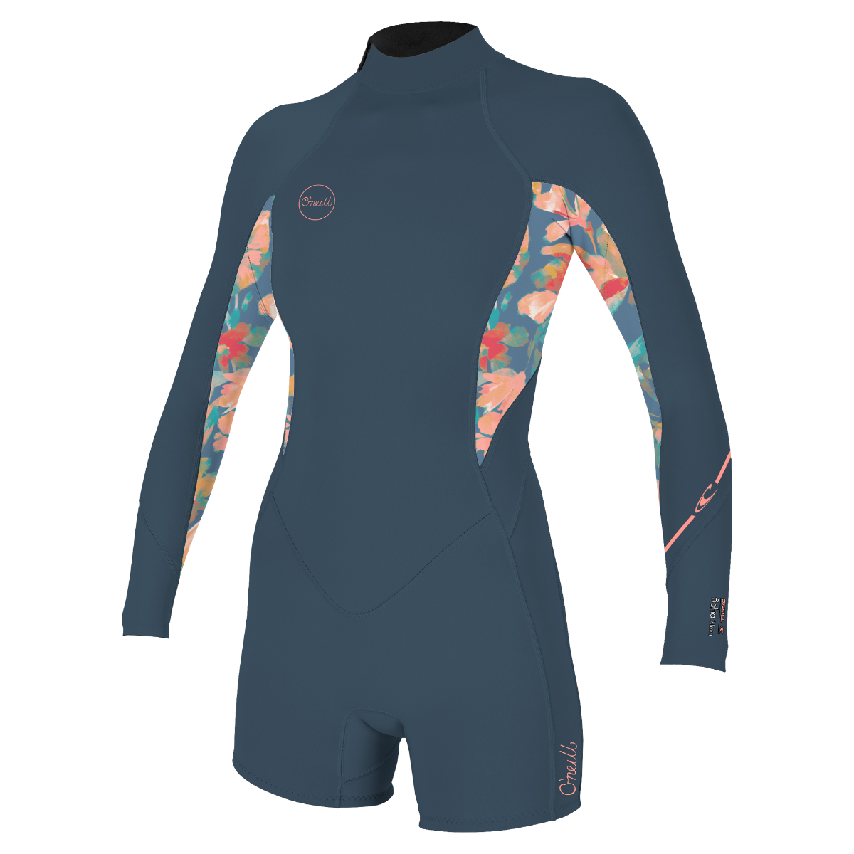 O'Neill Bahia 2/1mm Womens Back Zip Long Arm Shorty - Copenblu / Painted Tropics