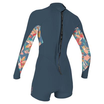 O'Neill Bahia 2/1mm Women's Back Zip Long Arm Shorty 2025 - Copenblu / Painted Tropics