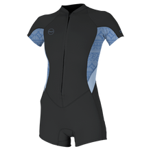 O'Neill Bahia 2/1mm Womens Front Zip Short Sleeve Shorty Wetsuit - Tempered Steel/ Surf Abstract/Chambray Blue