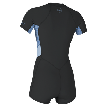 O'Neill Bahia 2/1mm Womens Front Zip Short Sleeve Shorty Wetsuit 2026 - Tempered Steel/ Surf Abstract/Chambray Blue