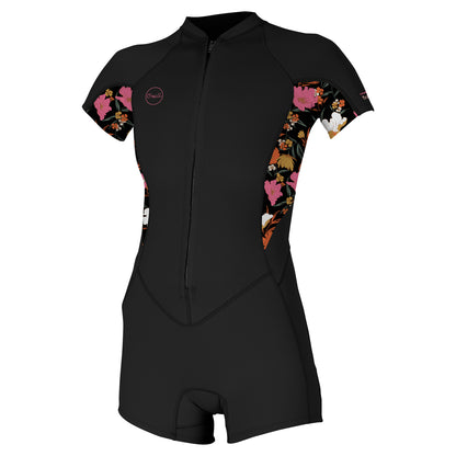 O'Neill Womens Bahia 2/1mm Front Zip Shorty Wetsuit - Black/Bluemchen - SAMPLE - UK10