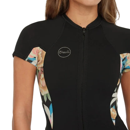 O'Neill Bahia 2/1mm Women's Front Zip Summer Shorty 2025 - Black / Mikah Floral