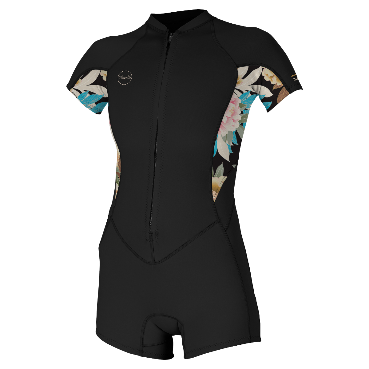 O'Neill Bahia 2/1mm Womens Front Zip Summer Shorty - Black / Mikah Floral