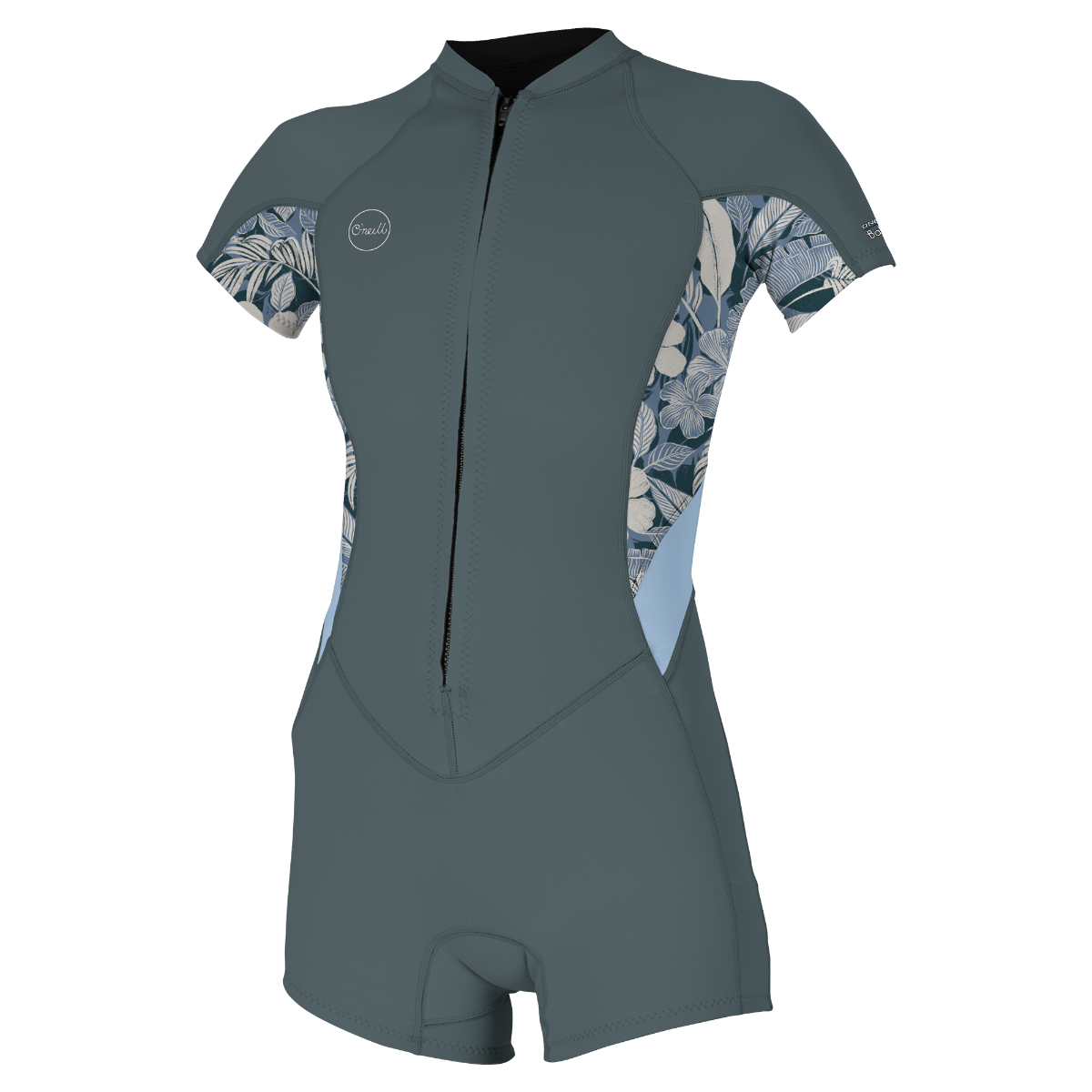 O'Neill Bahia 2/1mm Womens Front Zip Shorty - Shade / Palmento Tropical / Faded Denim