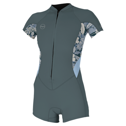 O'Neill Bahia 2/1mm Womens Front Zip Shorty - Shade / Palmento Tropical / Faded Denim