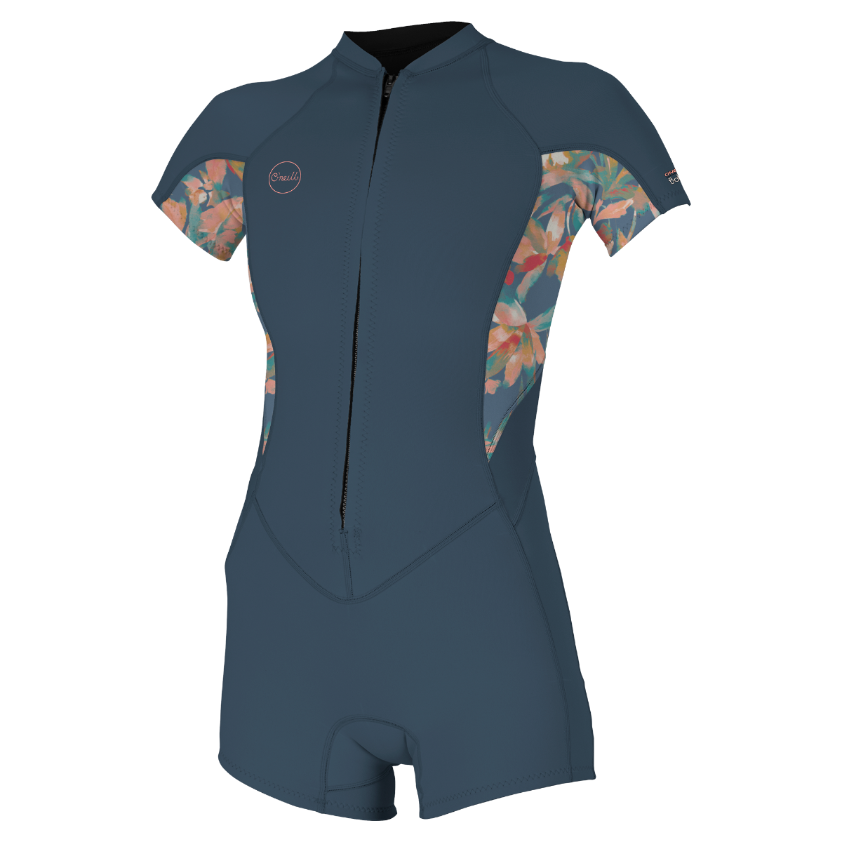 O'Neill Bahia 2/1mm Womens Front Zip Shorty - Copenblu / Painted Tropics