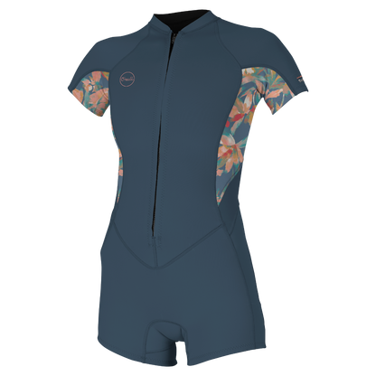 O'Neill Bahia 2/1mm Womens Front Zip Shorty - Copenblu / Painted Tropics