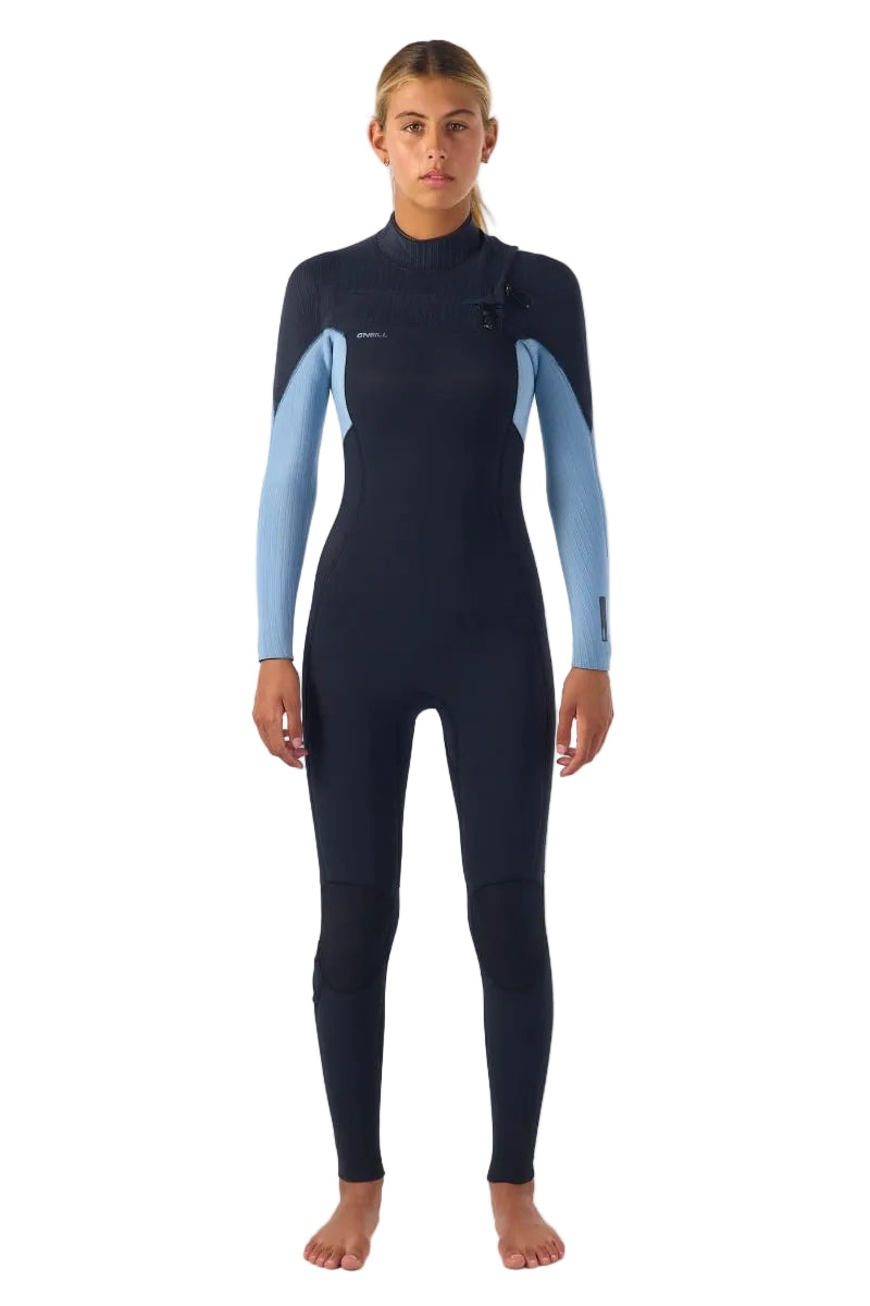 O'Neill Womens Hyperfreak 4/3+mm Chest Zip Wetsuit 2026 - Black / Faded Denim