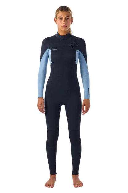 O'Neill Womens Hyperfreak 4/3+mm Chest Zip Wetsuit 2026 - Black / Faded Denim