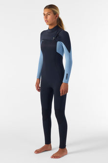O'Neill Womens Hyperfreak 4/3+mm Chest Zip Wetsuit 2026 - Black / Faded Denim