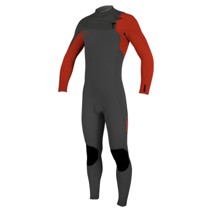 O'Neill Hyperfreak 4/3mm Youth Chest Zip Wetsuit - Raven/Fire Red - Front