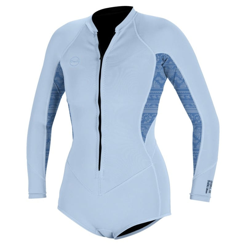 O'Neill Womens Bahia 2/1mm Front Zip Long-Sleeved Shorty in Chambray Blue / Surf Abstract