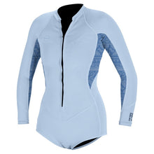 O'Neill Womens Bahia 2/1mm Front Zip Long-Sleeved Shorty in Chambray Blue / Surf Abstract