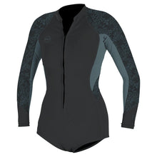 O'Neill Womens Bahia 2/1mm Front Zip Long-Sleeved Shorty in Tempered Steel / Shade / Shaded Island Sky