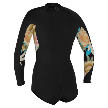 O'Neill Bahia 2/1mm Women's Front Zip Long Arm Shorty 2025 - Black / Mikah Floral